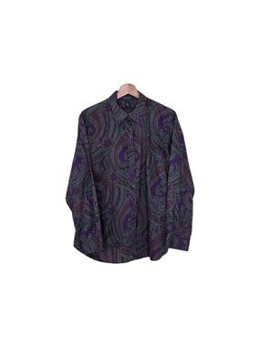 Ralph Lauren Top Shirt Women 1X Paisley Floral Purple Multi Cotton Whimsigoth